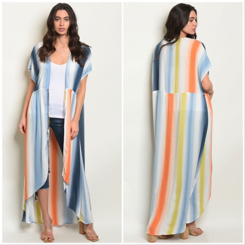Women's Multi-Color Stripes Maxi Kimono Cover-Up